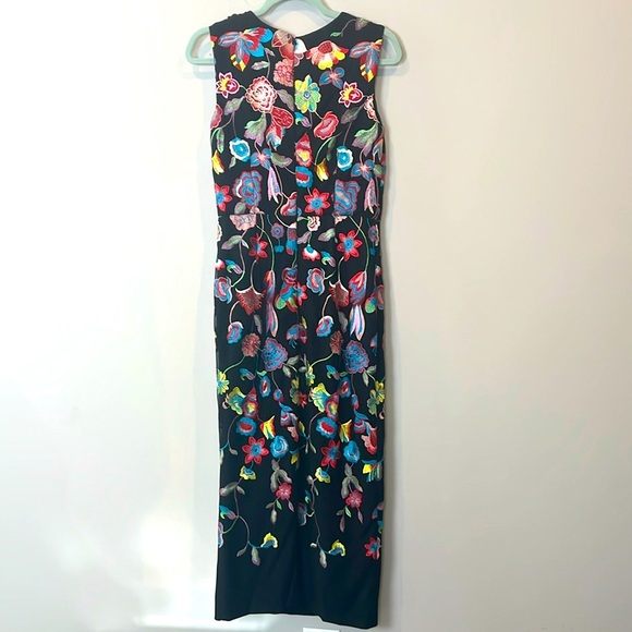 Monique Lhuillier Sonya Like New Dress Black Floral Embroidered Colorful Midi - Picture 8 of 13